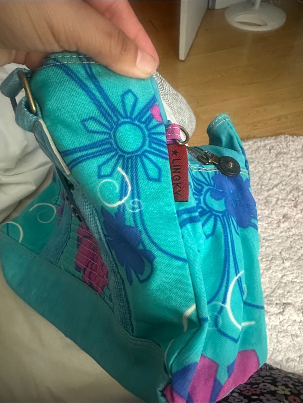Turquoise Floral Tote with Pink Accents by - Picture 5 of 5